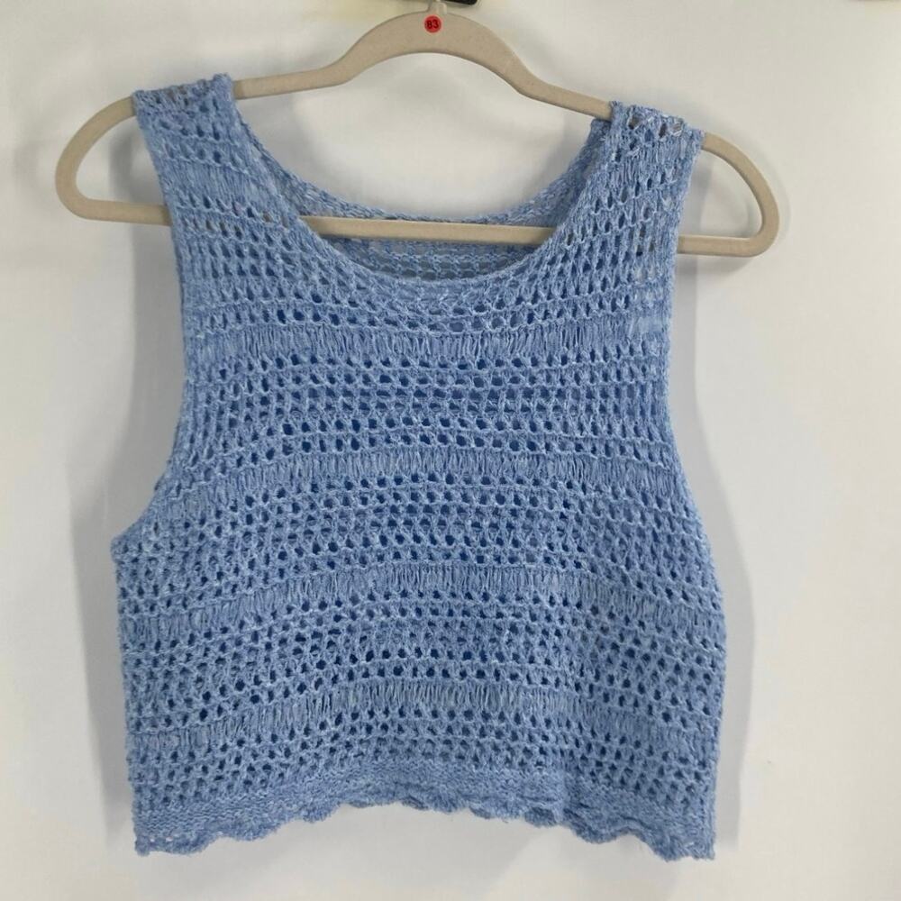 Zara Girls 13-14 Blue Crochet Knit Crop Tank Boho Summer Beach
